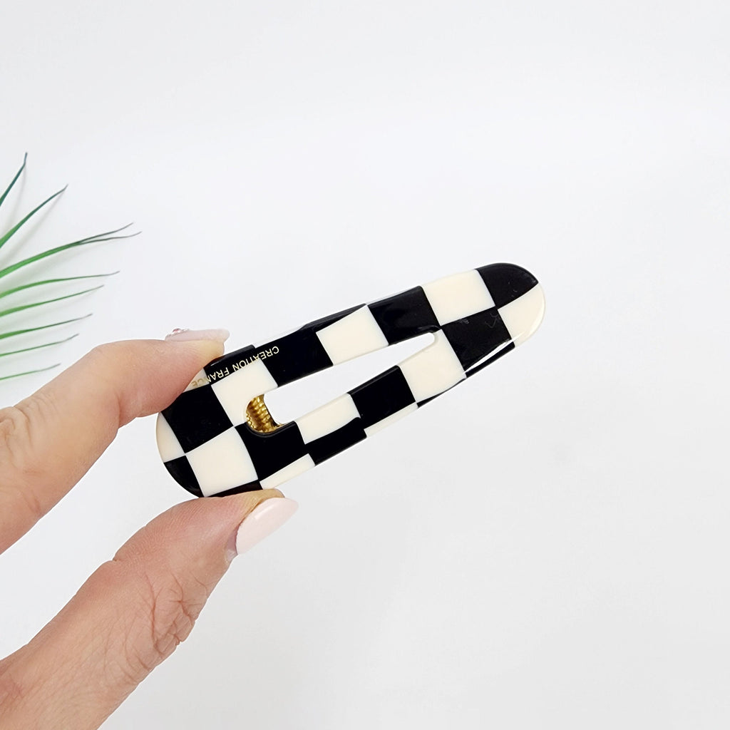 Checker Board Bold Round Hair Claw Clip / Simple French Hair Pin / Alligator Hair Clip for Woman / Mini French Barrette for Girls