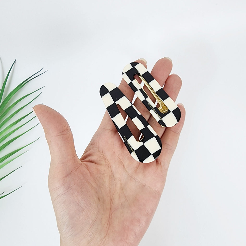 Checker Board Bold Round Hair Claw Clip / Simple French Hair Pin / Alligator Hair Clip for Woman / Mini French Barrette for Girls
