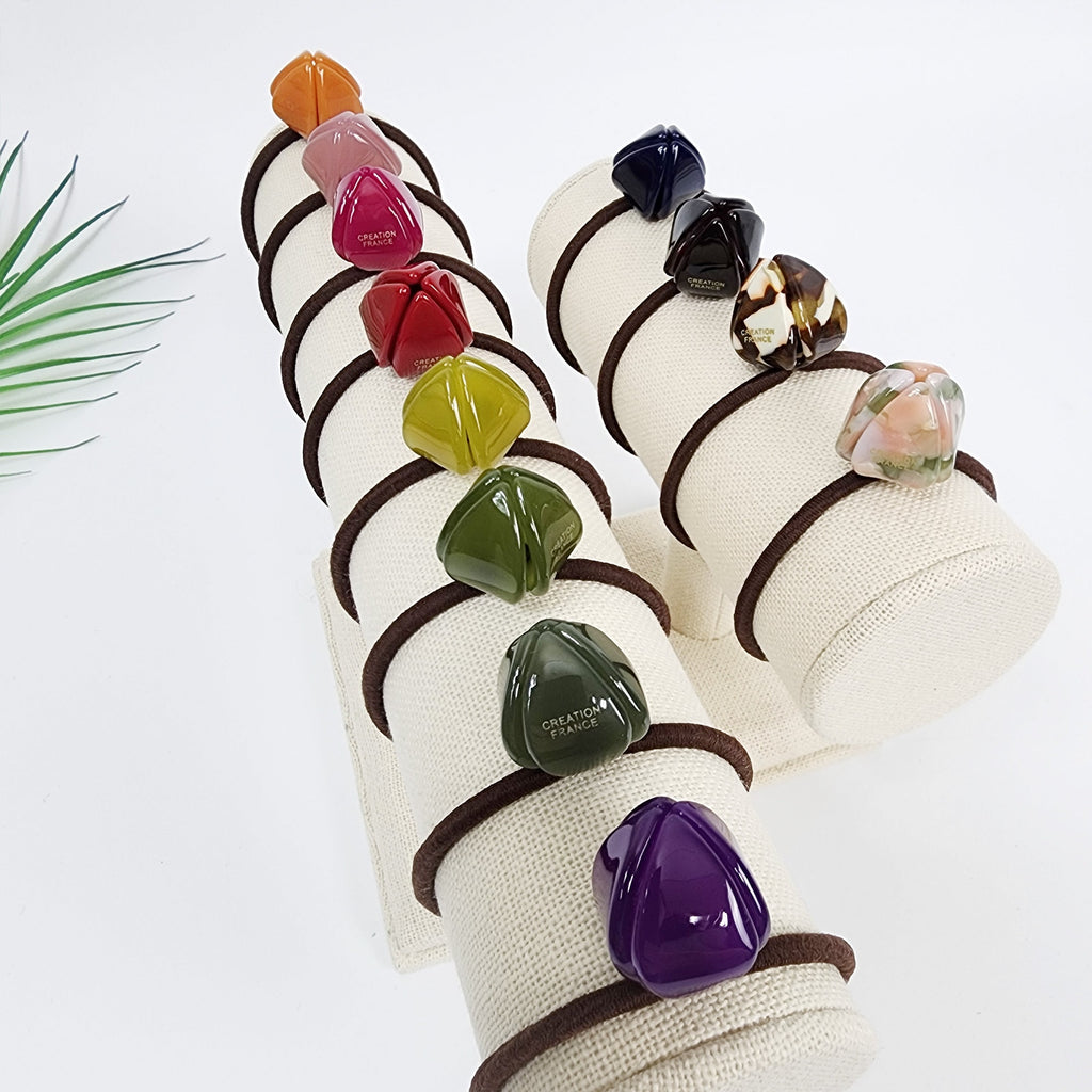 Cellulose acetate tulip bud hair tie in 12 colors, minimalist flower ponytail holder, cute spring accessory for birthday gifts.