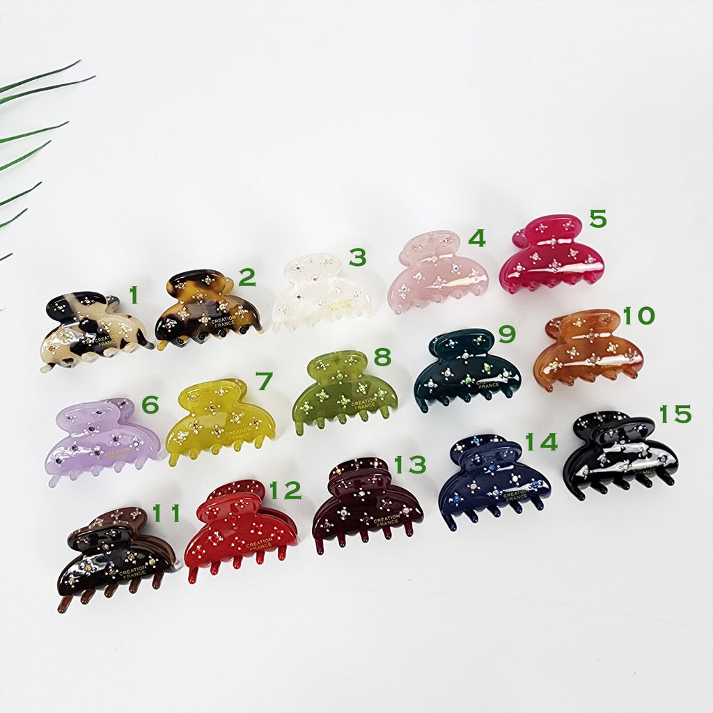 Pure Color Half Moon Baby Size Mini Hair Claw Clip with Cubic (1.4 Inch) / Cute Tortoise Shell French Hair Pin / Small Hair Clips