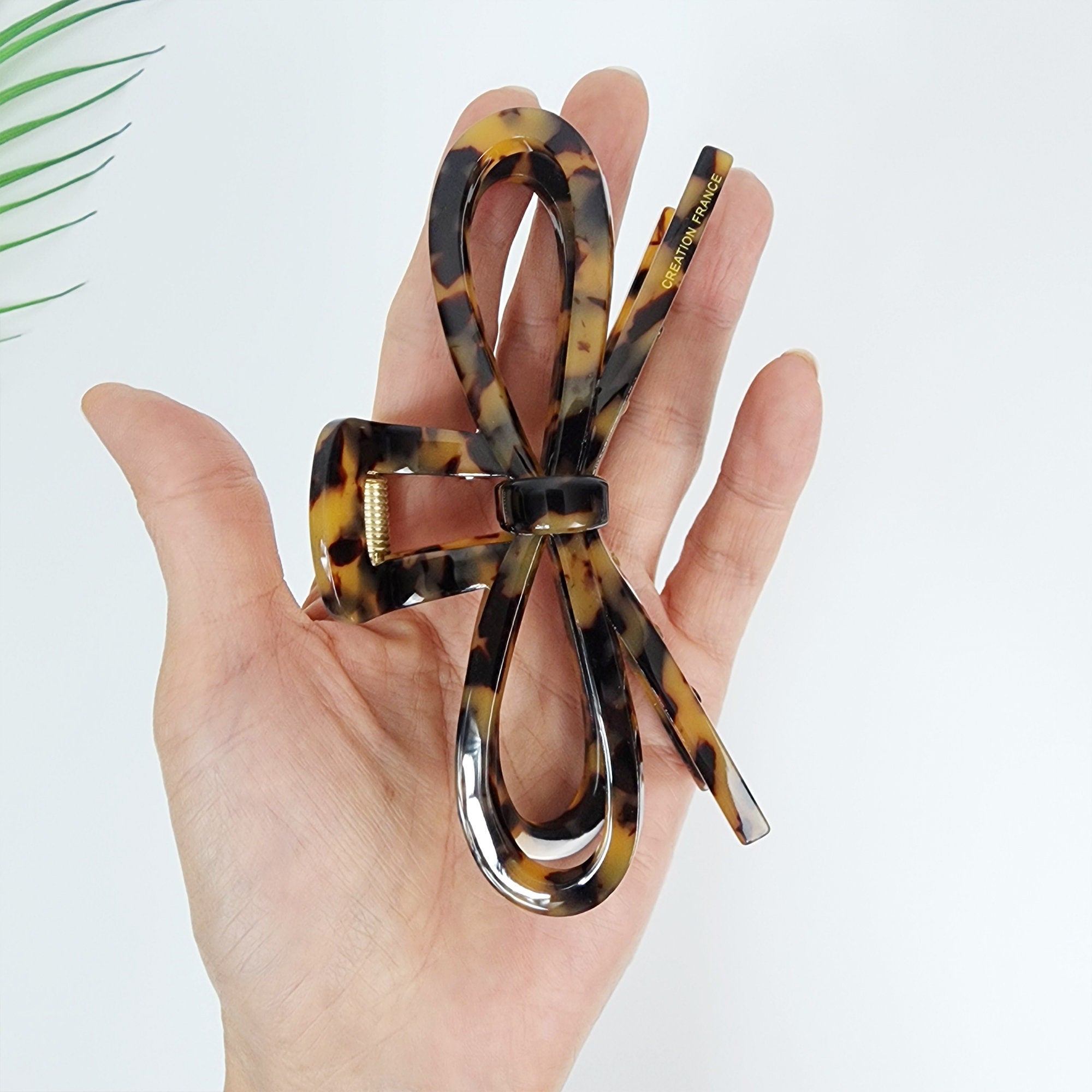 Tortoise Shell Gift Ribbon Large Hair Claw Clip (4.7 Inch) / Leopard French Hair Pin / Hair Barrette for Woman / Korean Fashion