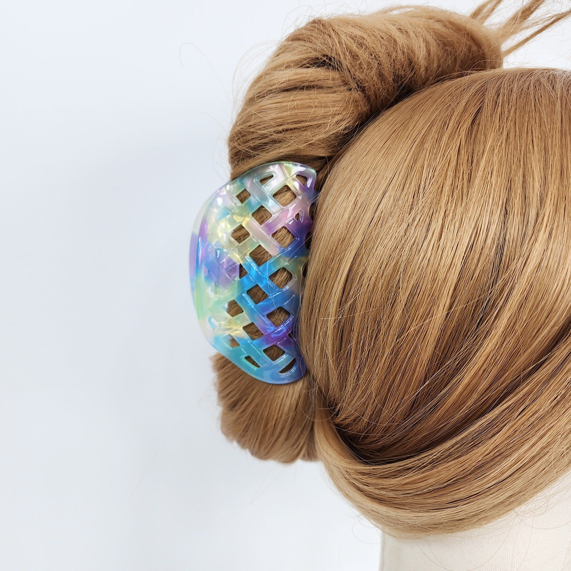 Round Pebble Check Pattern Hair Claw Clip (3.7) / Tortoise Shell Medium Size Ponytail Holder / French Pin / Hair Barrette for Woman