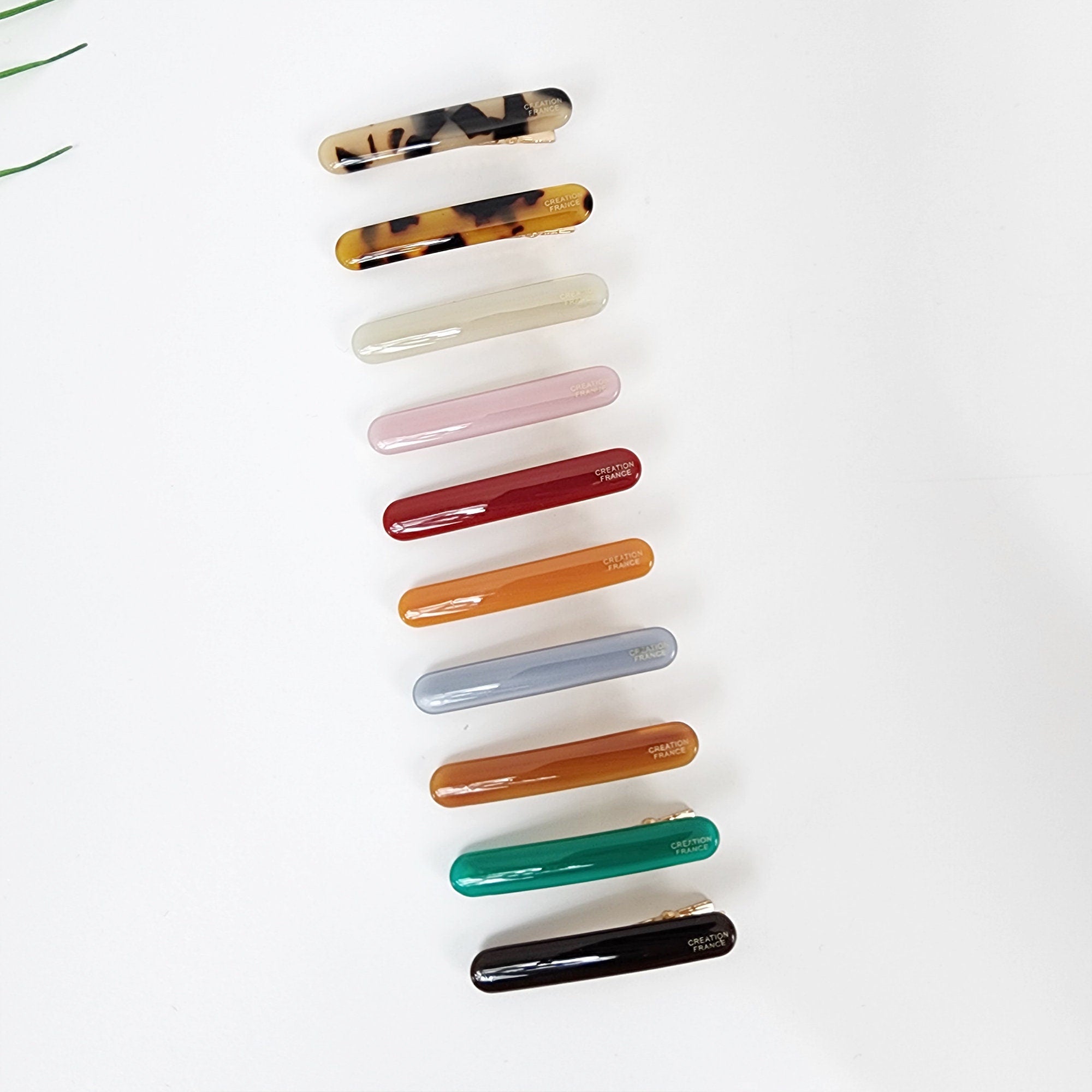 Cellulose Acetate Rectangle Stick Barrette in Green and Tortoise Shell, Minimalist Small Crocodile Hair Clip for Women and Toddlers