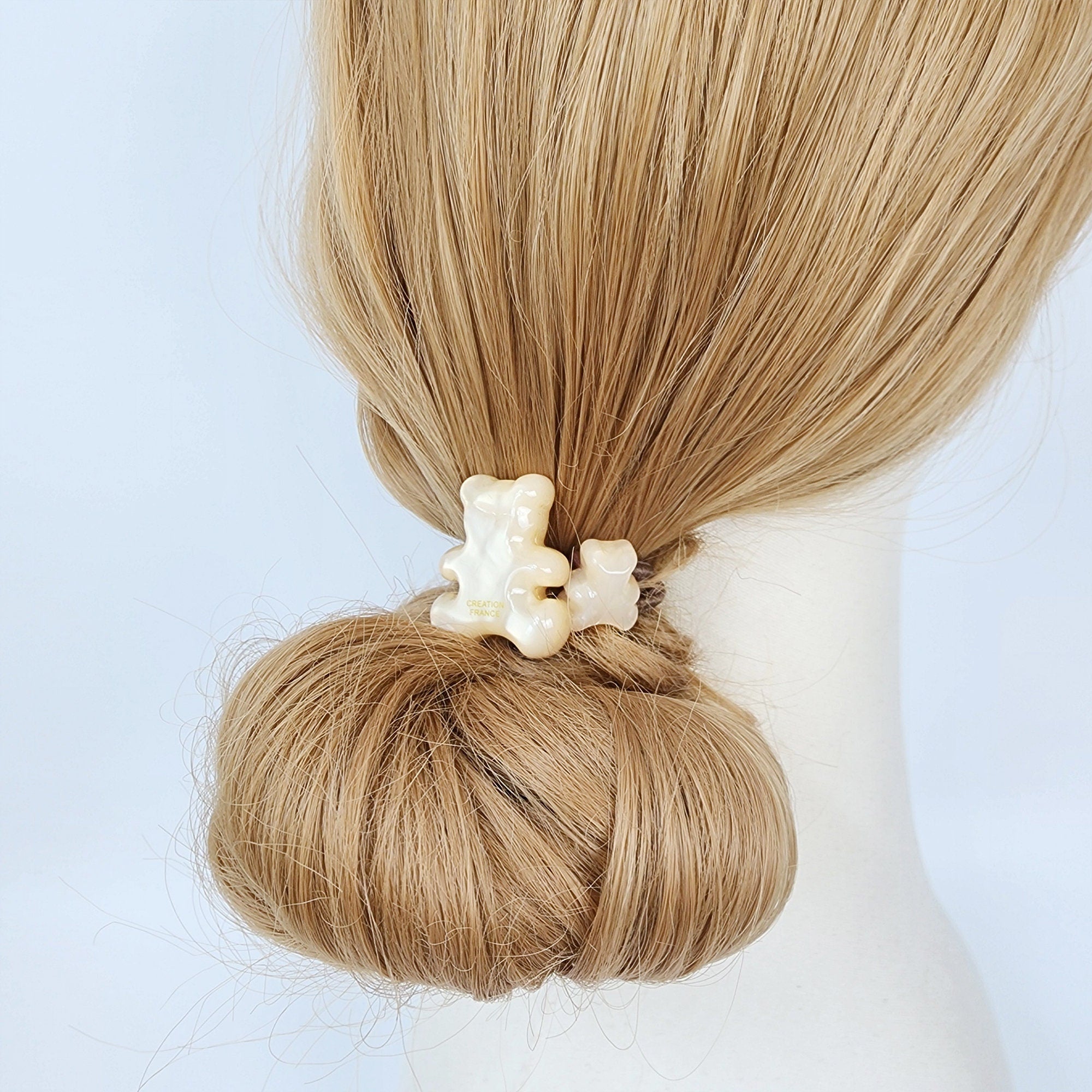Ice Couple Teddy Bear Long Rubber Band Hair Tie / Simple Cute Ponytail Holder / Hair Accessory for Woman