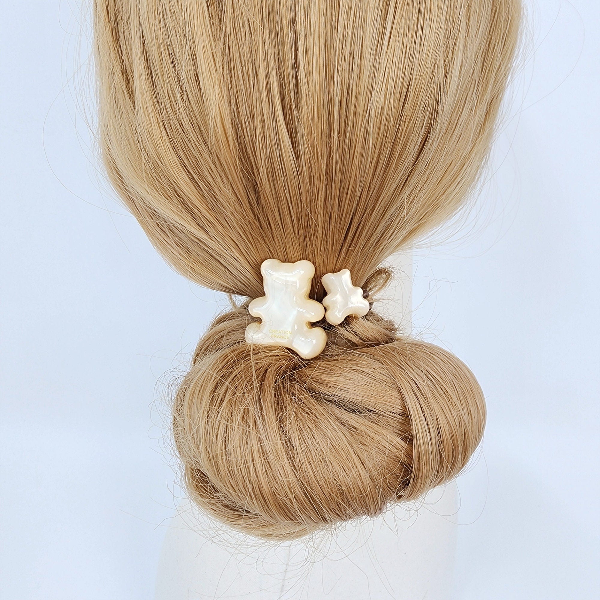 Ice Couple Teddy Bear Long Rubber Band Hair Tie / Simple Cute Ponytail Holder / Hair Accessory for Woman