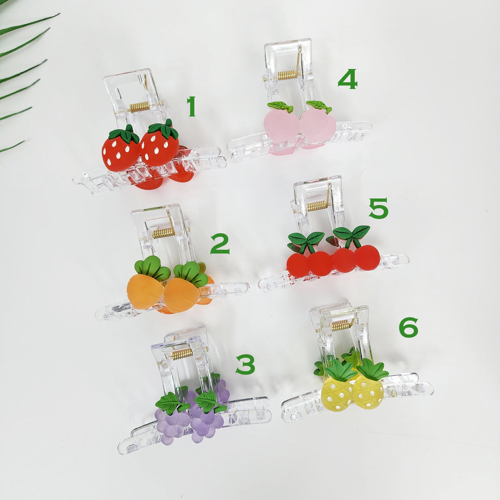 Refreshing Fruit Square Clip with Cubic (3.1 Inch) / Medium Size Hair Claw / Hair Barrette for Woman