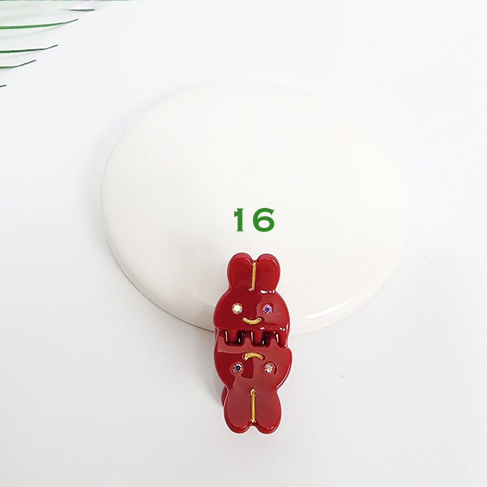 Cute Rabbit Mini Hair Claw Clip with Cubic (2 pieces in 1 set) / Cute Tortoise Shell French Hair Pin / Small Hair Clips