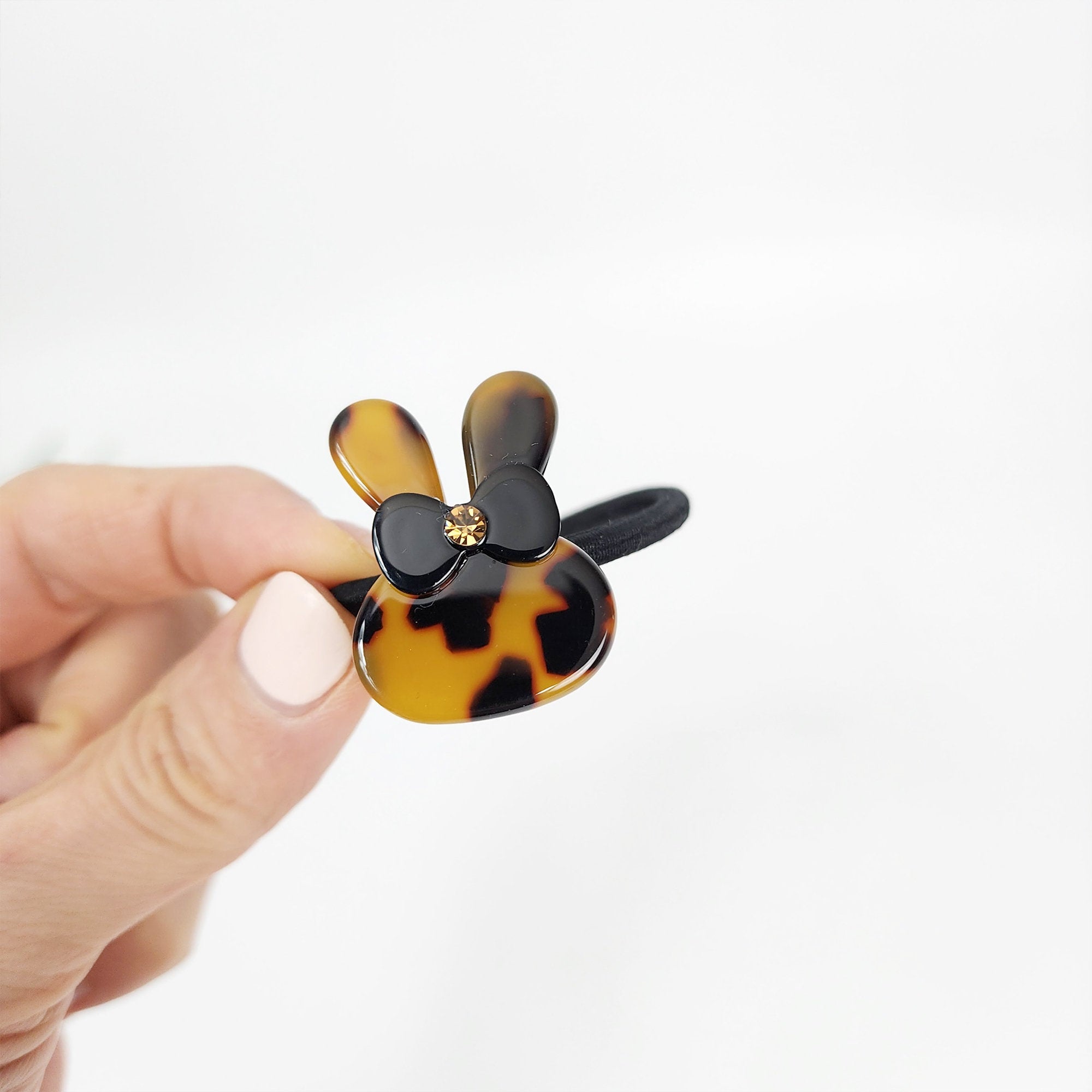 Cute Bunny Small Hair Tie with Cubic / Simple Tortoise Shell Ponytail Holder / Hair Accessory for Woman / French Hair Tie