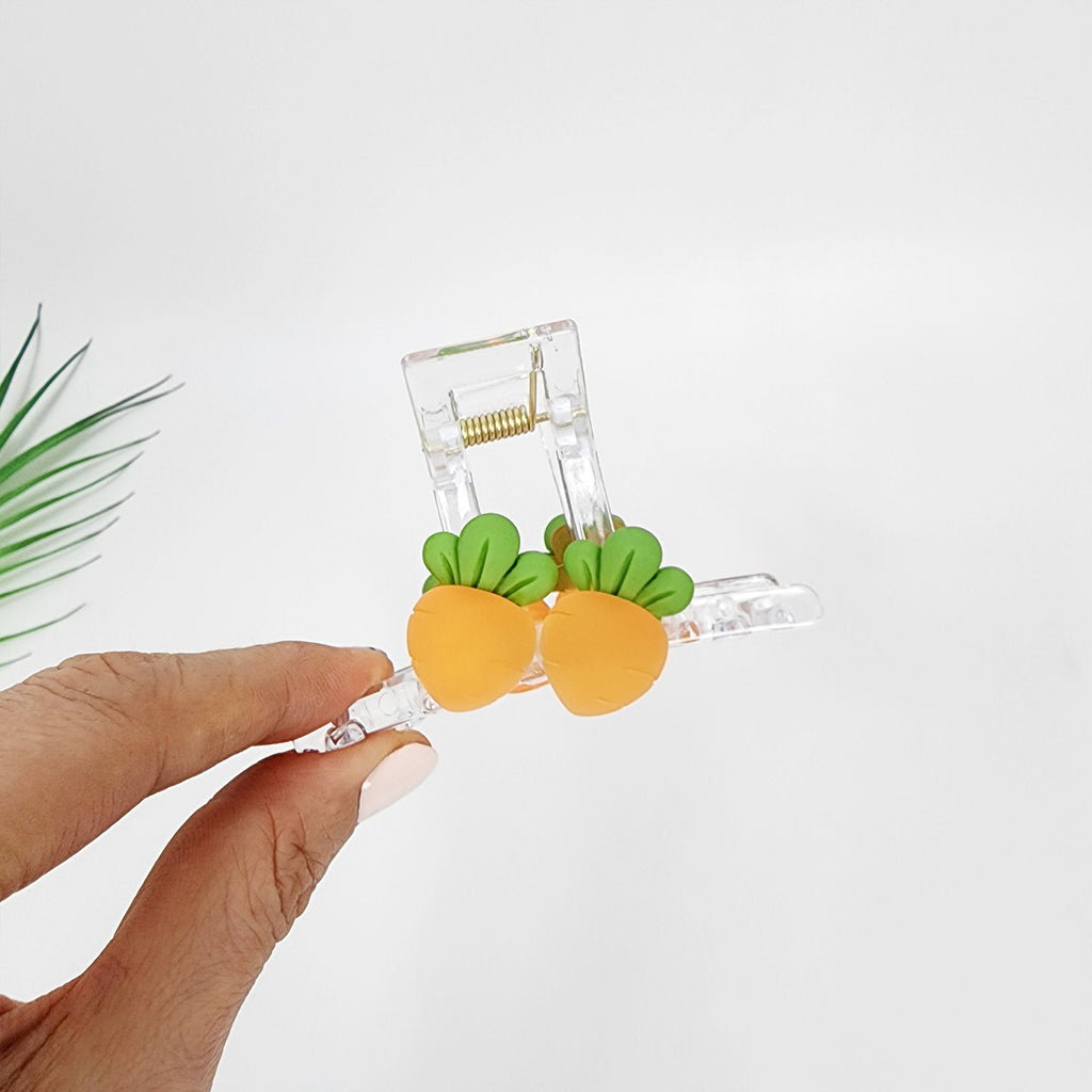 Refreshing Fruit Square Clip with Cubic (3.1 Inch) / Medium Size Hair Claw / Hair Barrette for Woman