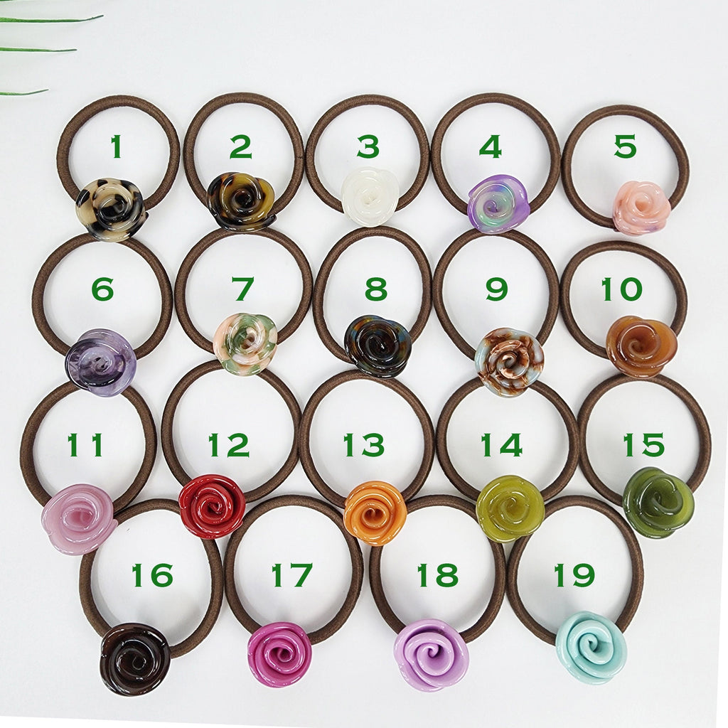 Pure Color Rose Blossom Hair Tie / Simple Tortoise Shell Ponytail Holder / Hair Accessory for Woman / French Hair Tie