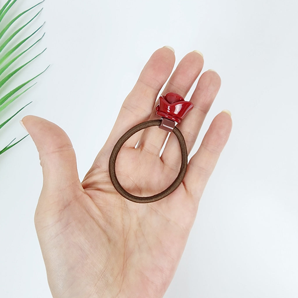 Pure Color Rose Blossom Hair Tie / Simple Tortoise Shell Ponytail Holder / Hair Accessory for Woman / French Hair Tie