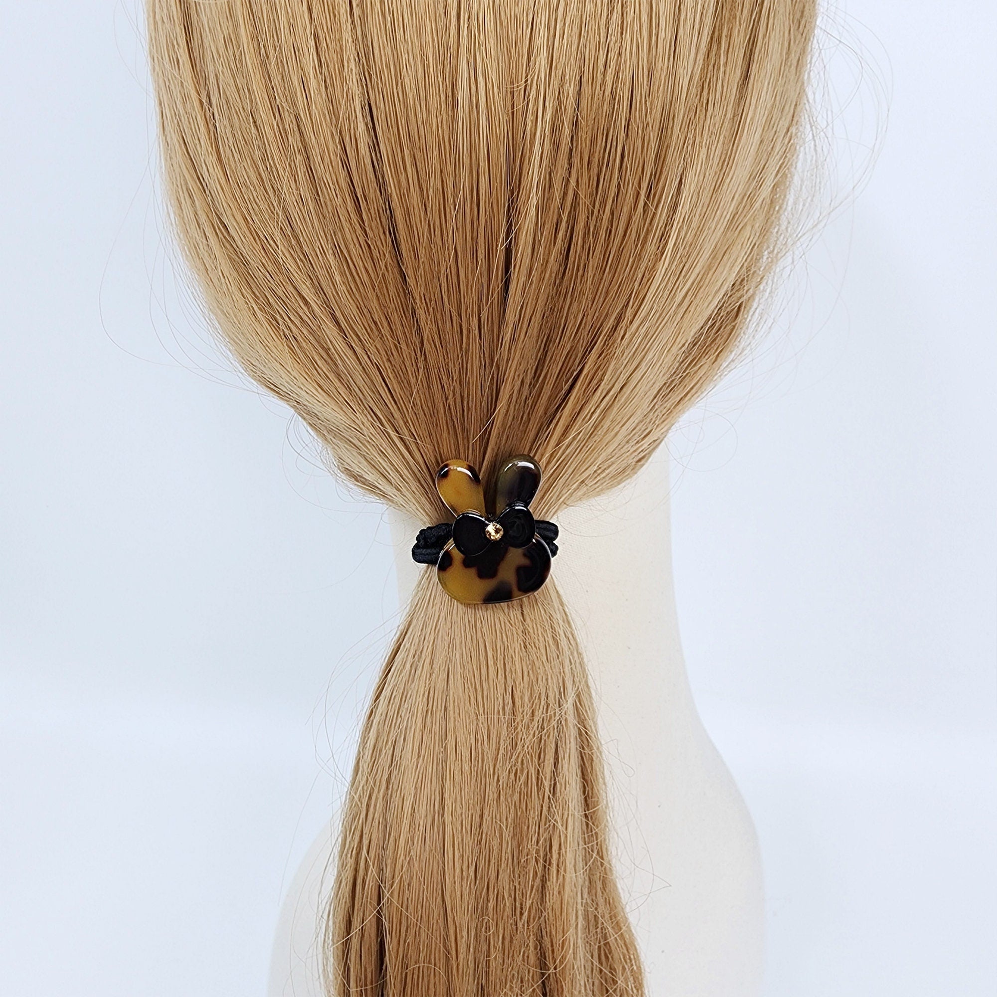 Cute Bunny Small Hair Tie with Cubic / Simple Tortoise Shell Ponytail Holder / Hair Accessory for Woman / French Hair Tie