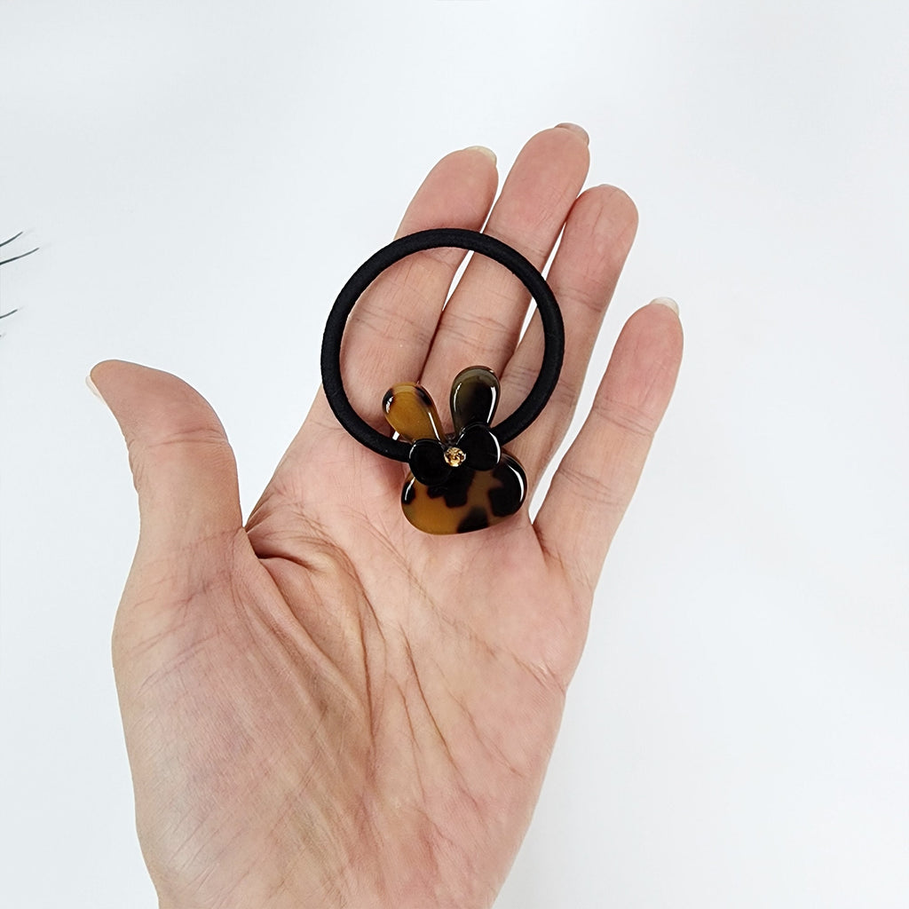 Cute Bunny Small Hair Tie with Cubic / Simple Tortoise Shell Ponytail Holder / Hair Accessory for Woman / French Hair Tie