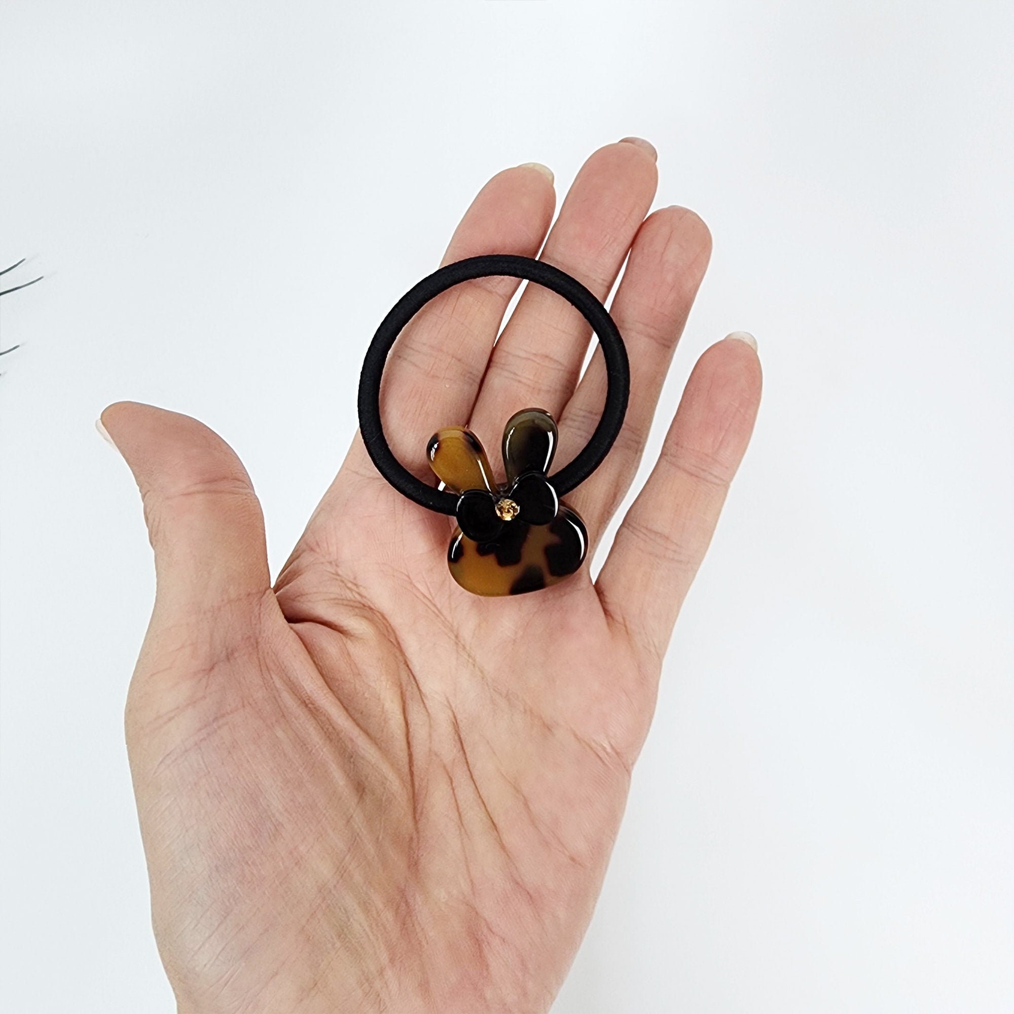 Cute Bunny Small Hair Tie with Cubic / Simple Tortoise Shell Ponytail Holder / Hair Accessory for Woman / French Hair Tie