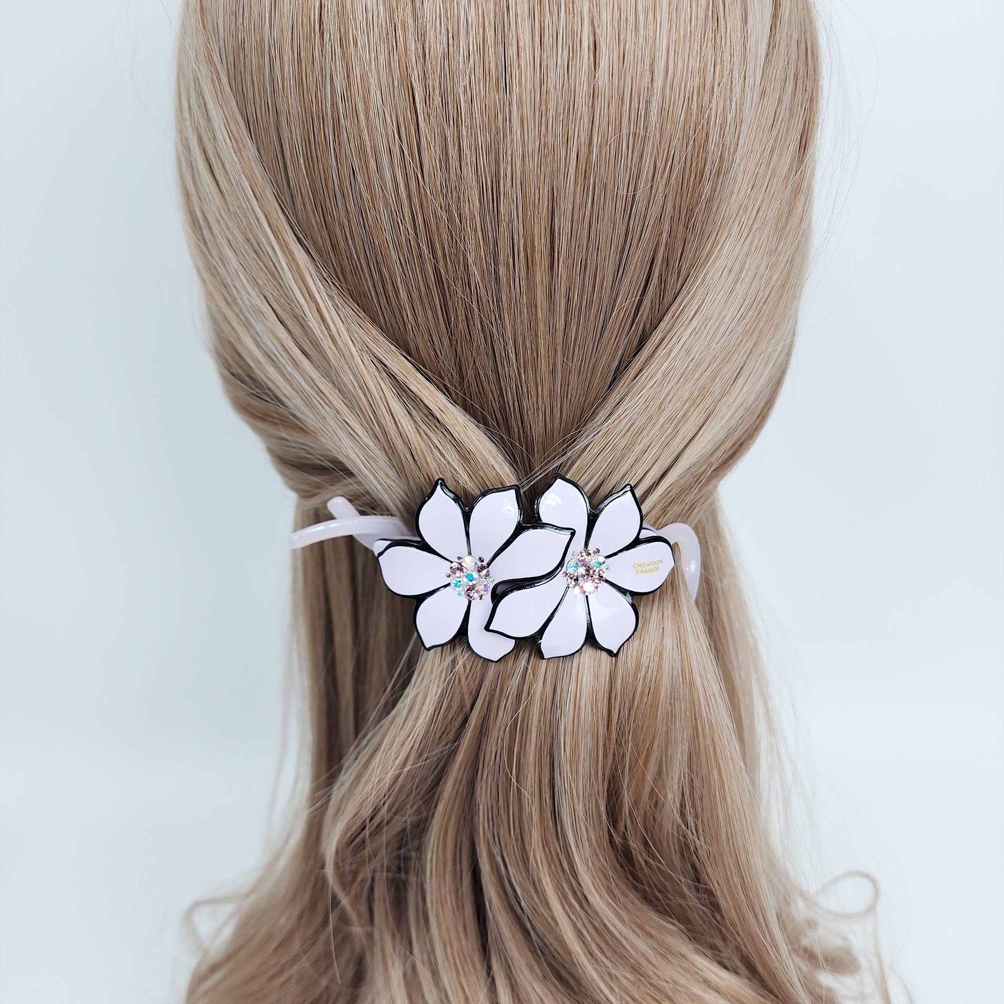 Pastel Color Couple Flower Banana Claw with Cubic / Ponytail Holder for Woman / Clincher Comb Hair Accessory