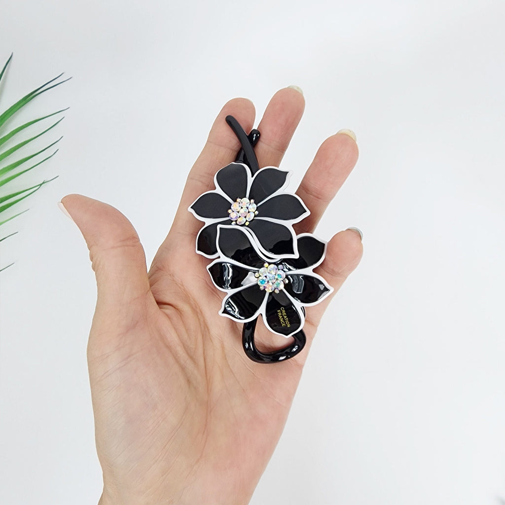 Pastel Color Couple Flower Banana Claw with Cubic / Ponytail Holder for Woman / Clincher Comb Hair Accessory