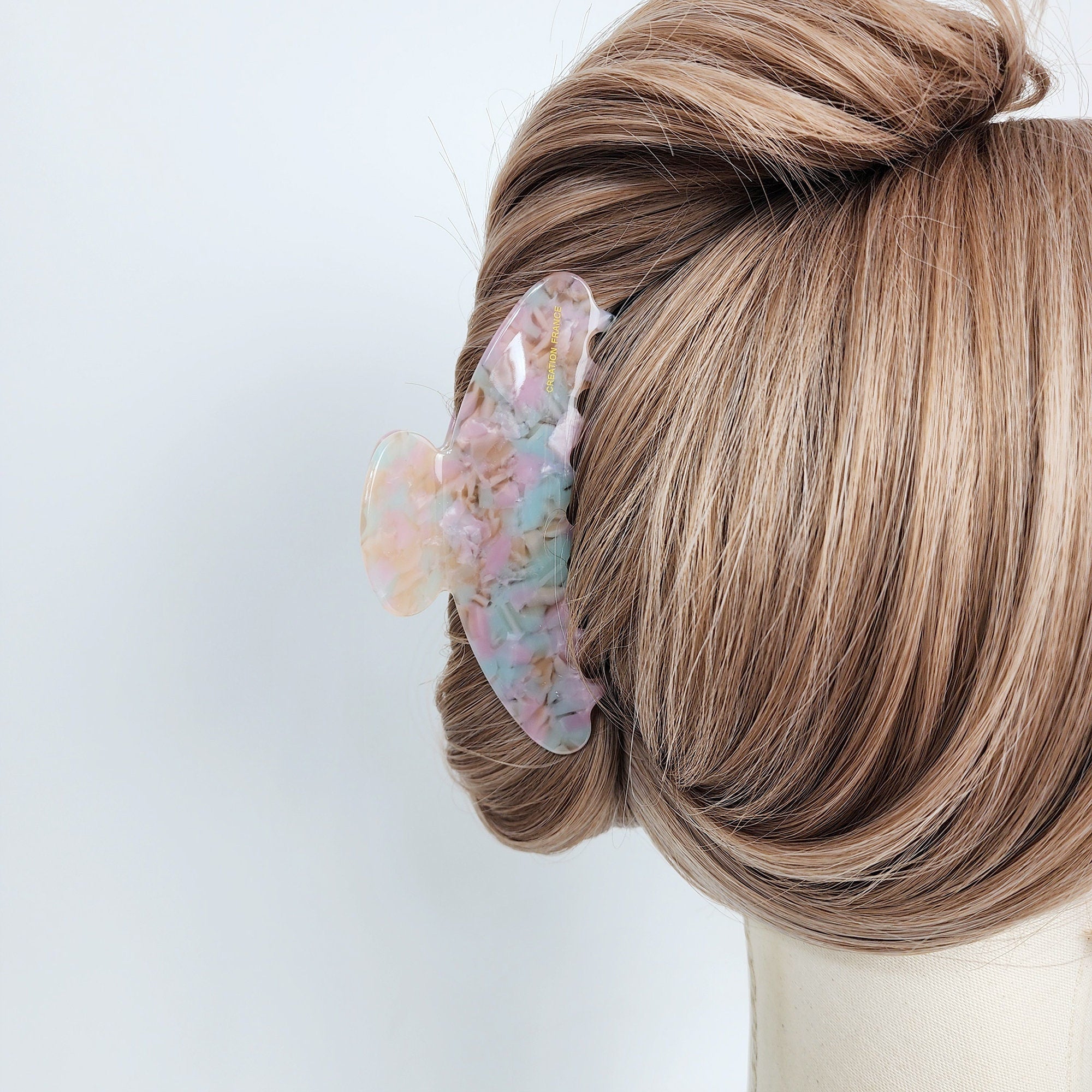 Marble Long Half Moon Large Hair Claw Clip (4.3 Inch) / Luxurious French Hair Pin / Hair Barrette for Woman
