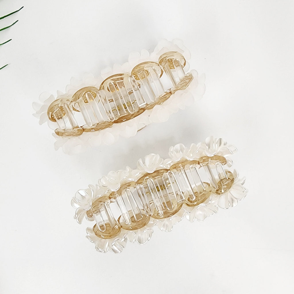 Elegance White Blossom Pearl Large Hair Claw Clip (4.3 Inch) / Jumbo Acrylic Hair Pin / Hair Accessory for Woman