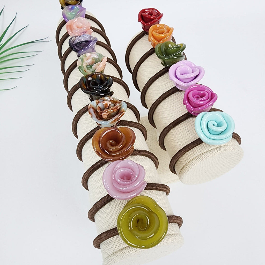 Cellulose acetate rose bud hair tie in 19 colors, small flower ponytail holder, cute floral accessory for birthday gifts.