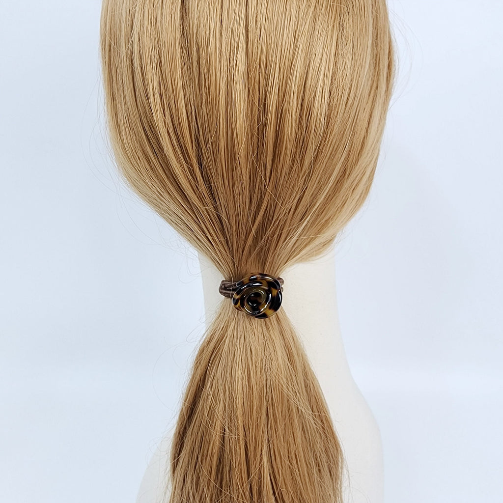 Pure Color Rose Blossom Hair Tie / Simple Tortoise Shell Ponytail Holder / Hair Accessory for Woman / French Hair Tie