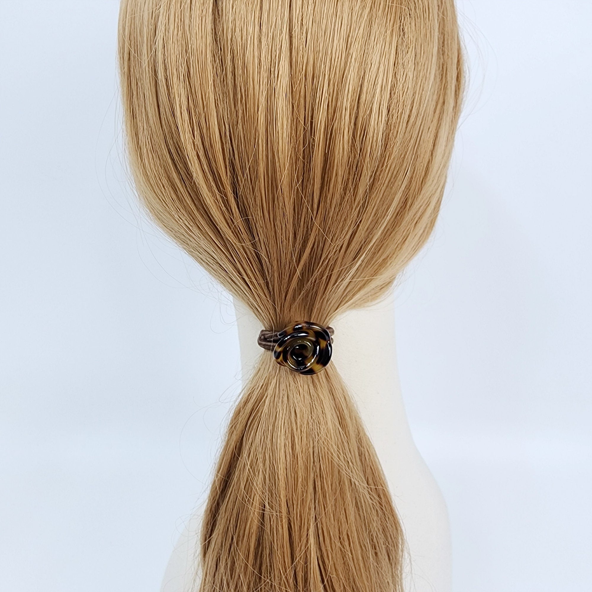 Pure Color Rose Blossom Hair Tie / Simple Tortoise Shell Ponytail Holder / Hair Accessory for Woman / French Hair Tie