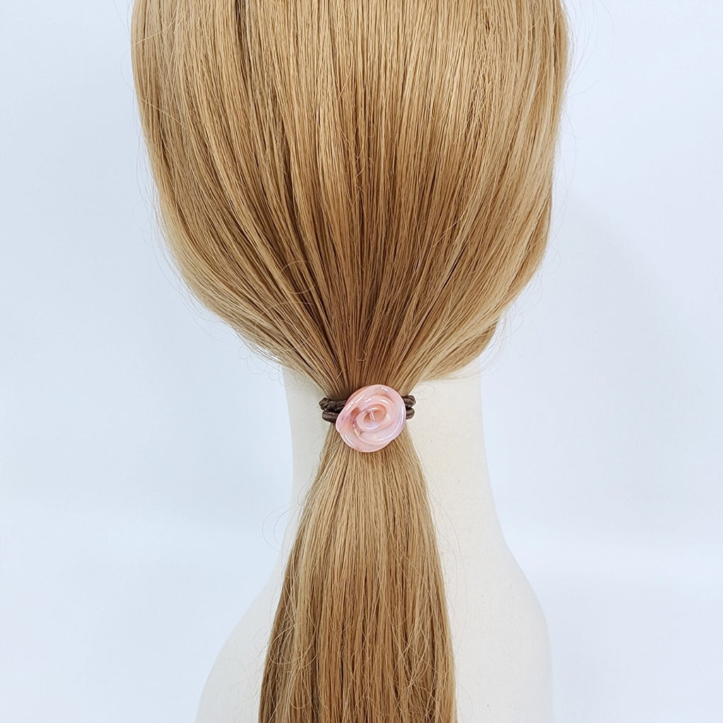 Pure Color Rose Blossom Hair Tie / Simple Tortoise Shell Ponytail Holder / Hair Accessory for Woman / French Hair Tie
