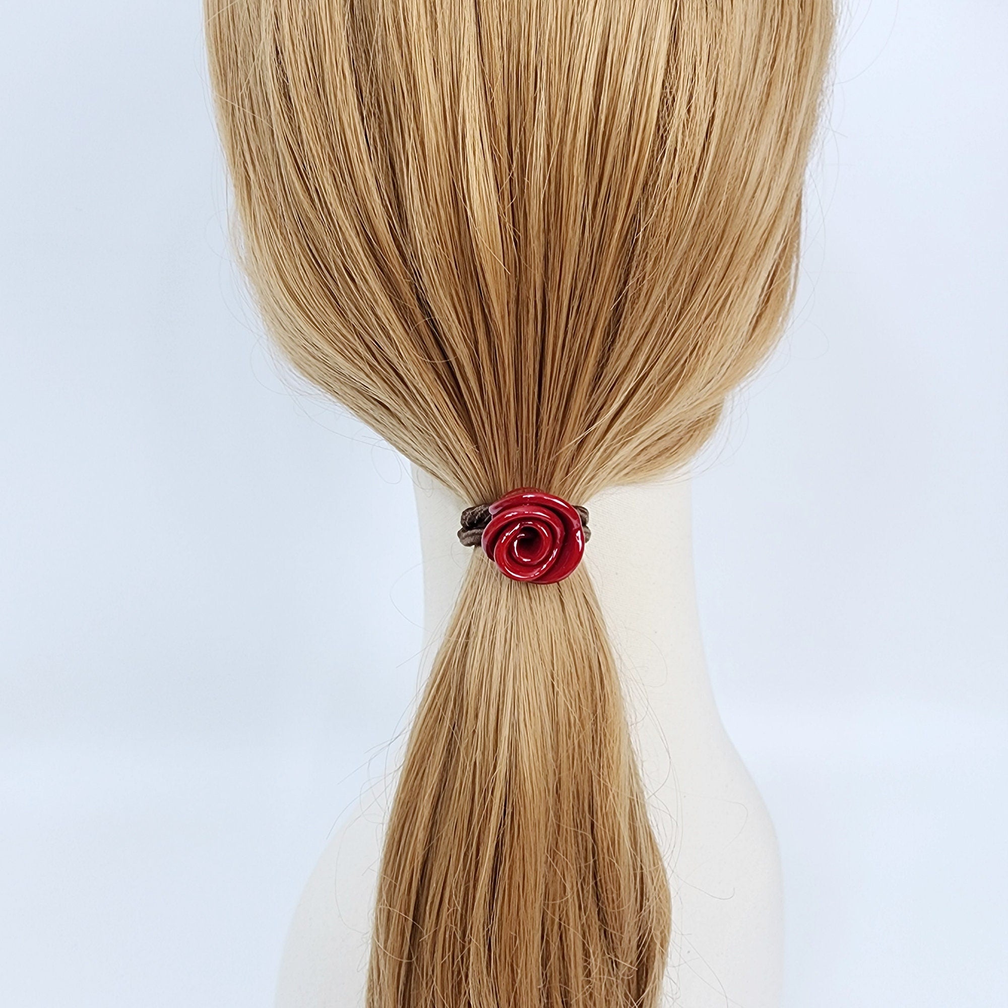 Pure Color Rose Blossom Hair Tie / Simple Tortoise Shell Ponytail Holder / Hair Accessory for Woman / French Hair Tie