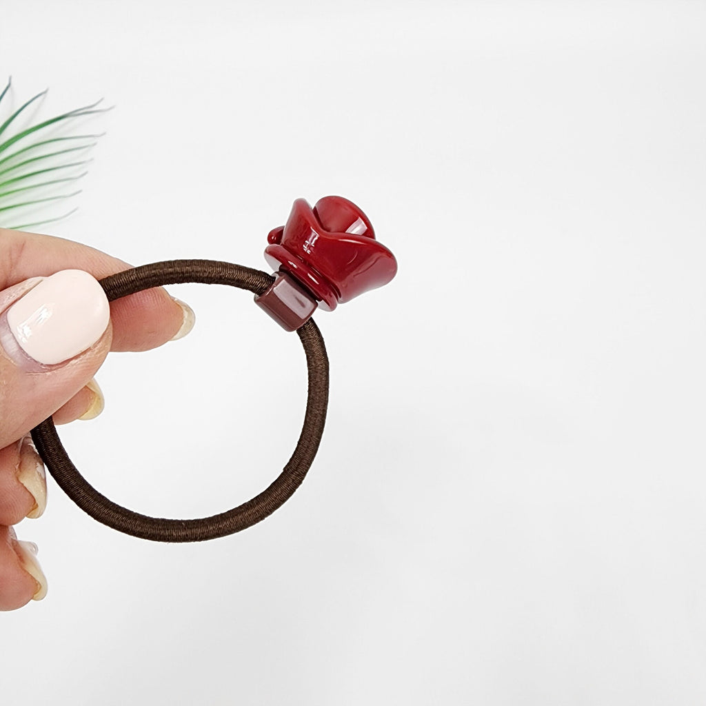 Pure Color Rose Blossom Hair Tie / Simple Tortoise Shell Ponytail Holder / Hair Accessory for Woman / French Hair Tie