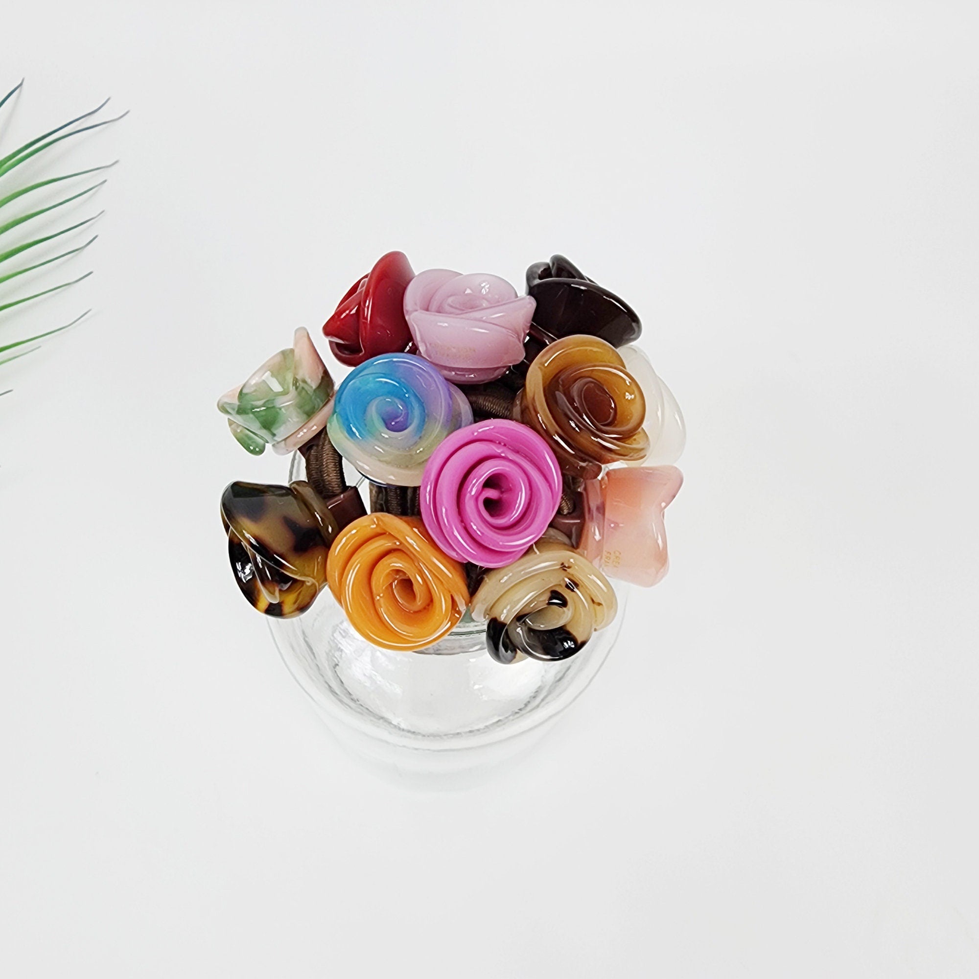 Pure Color Rose Blossom Hair Tie / Simple Tortoise Shell Ponytail Holder / Hair Accessory for Woman / French Hair Tie