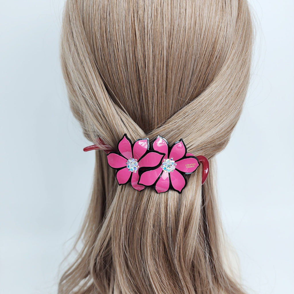 Pastel Color Couple Flower Banana Claw with Cubic / Ponytail Holder for Woman / Clincher Comb Hair Accessory