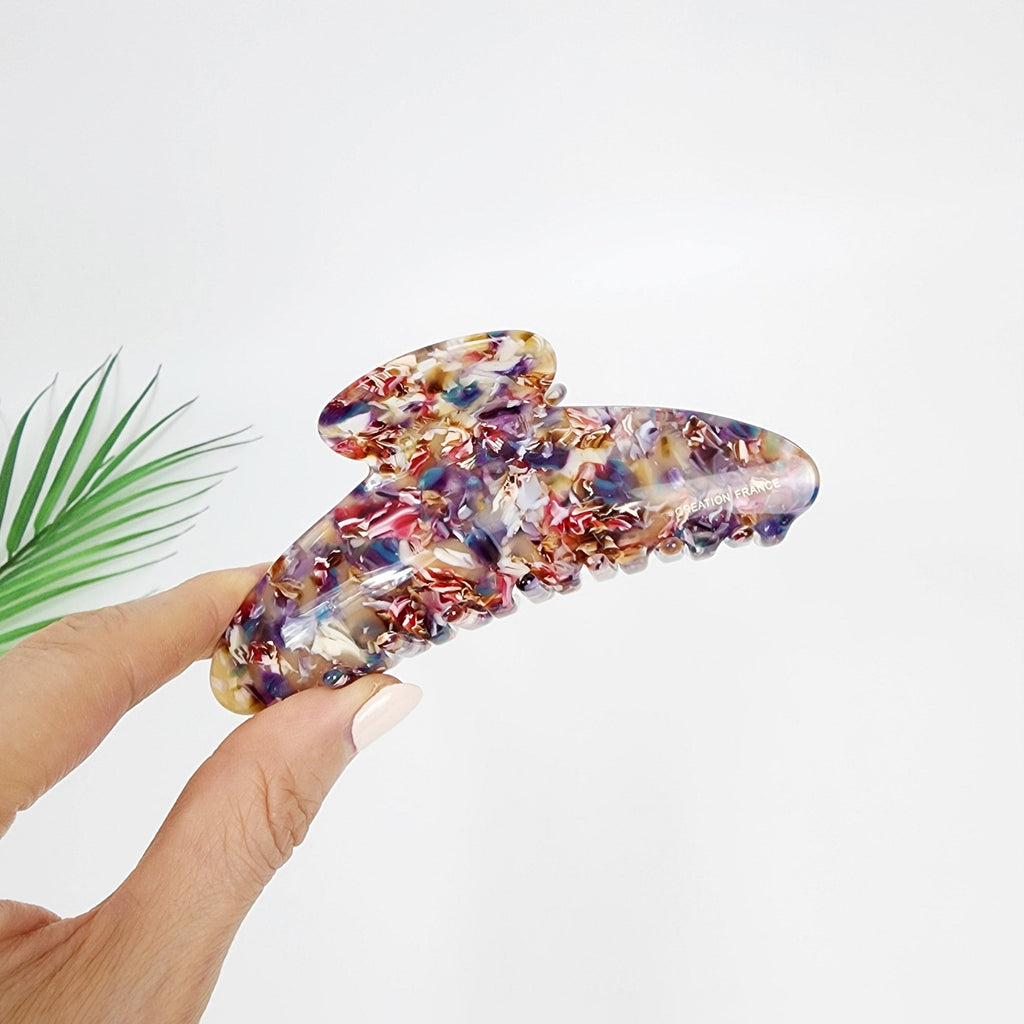 Marble Long Half Moon Large Hair Claw Clip (4.3 Inch) / Luxurious French Hair Pin / Hair Barrette for Woman