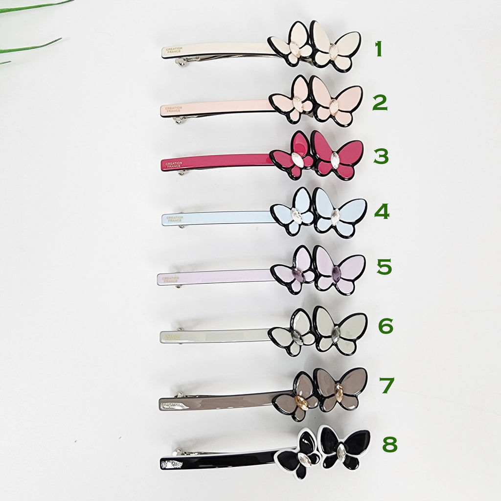 Pastel Color Couple Butterfly Hair Barrette with Cubic (3.7 Inch) / Cute French Hair Pin / Automatic Hair Clip
