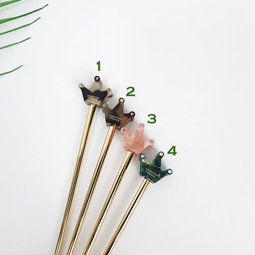 Cubic Mini Crown Hair Stick (6.0 Inch) / Vintage French Hair Pin / Hair Fork for Thick Hair