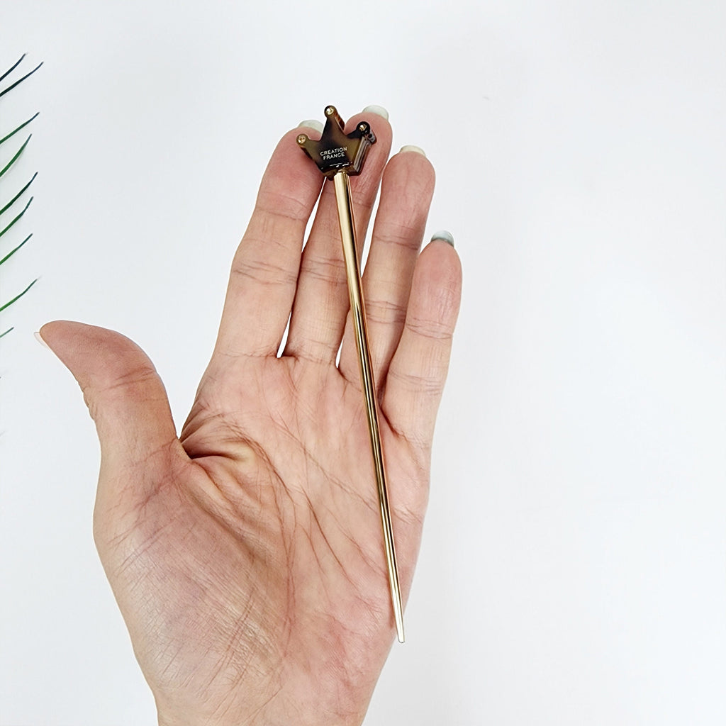 Cubic Mini Crown Hair Stick (6.0 Inch) / Vintage French Hair Pin / Hair Fork for Thick Hair