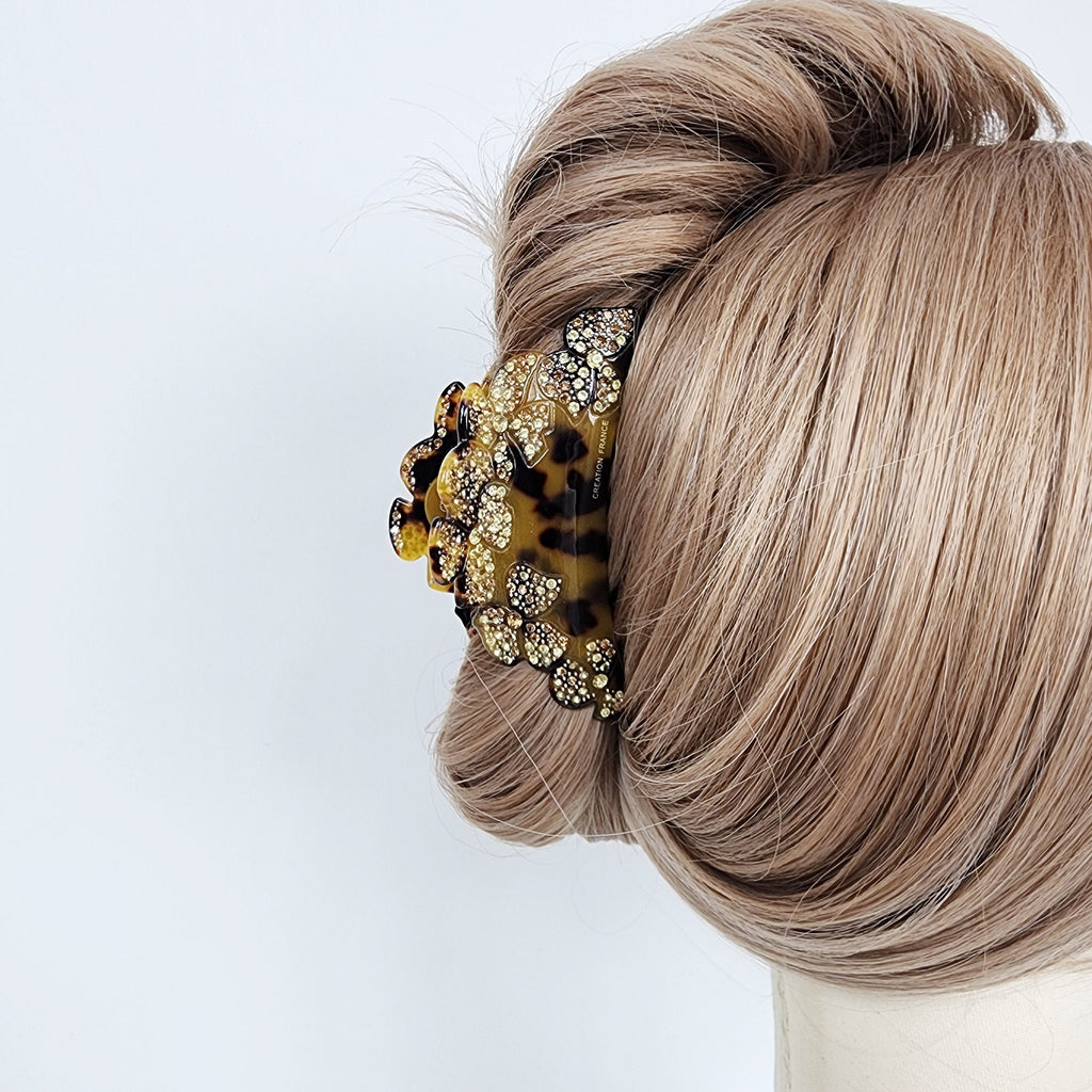 Luxurious Floral Hair Claw Clip with Cubic (4.0 Inch) / Elegance French Hair Pin / Hair Barrette for Woman