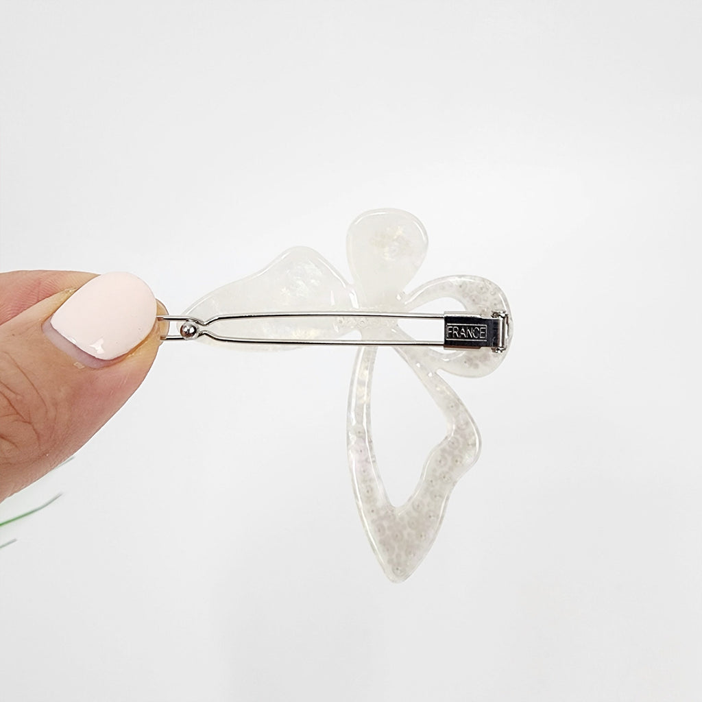 Aurora White Double Ribbon Cubic Butterfly Bobby Pin / Tortoise Shell French Hair Pin Clip / Hair Accessory for Woman / Bow Barrette