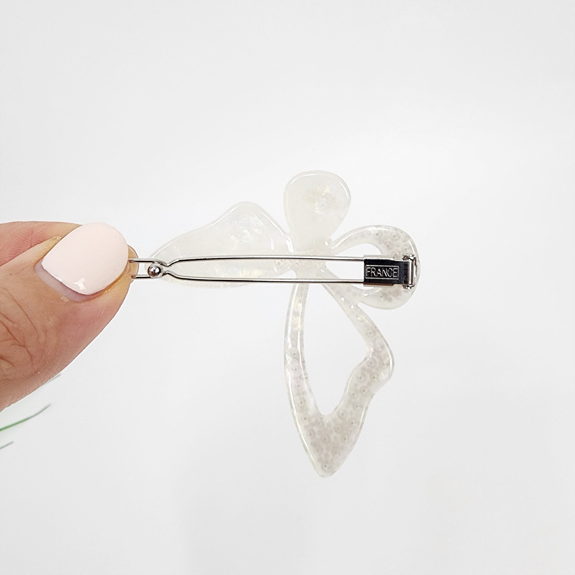 Aurora White Double Ribbon Cubic Butterfly Bobby Pin / Tortoise Shell French Hair Pin Clip / Hair Accessory for Woman / Bow Barrette