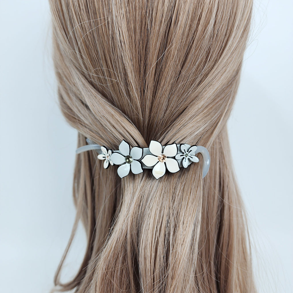 Pastel Color Flower Twist Banana Claw with Cubic / Luxurious Ponytail Holder for Woman / Clincher Comb Hair Accessory