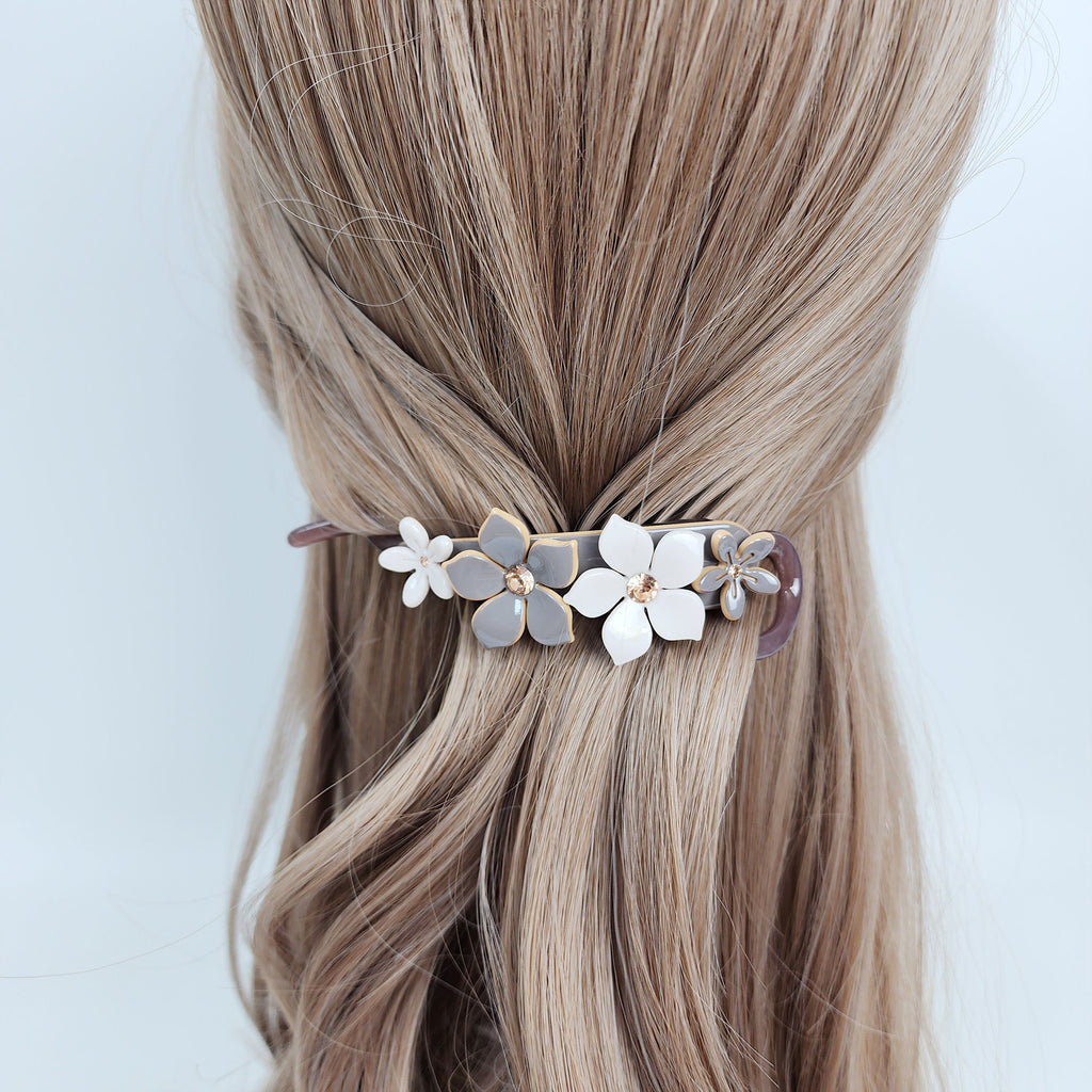 Pastel Color Flower Twist Banana Claw with Cubic / Luxurious Ponytail Holder for Woman / Clincher Comb Hair Accessory