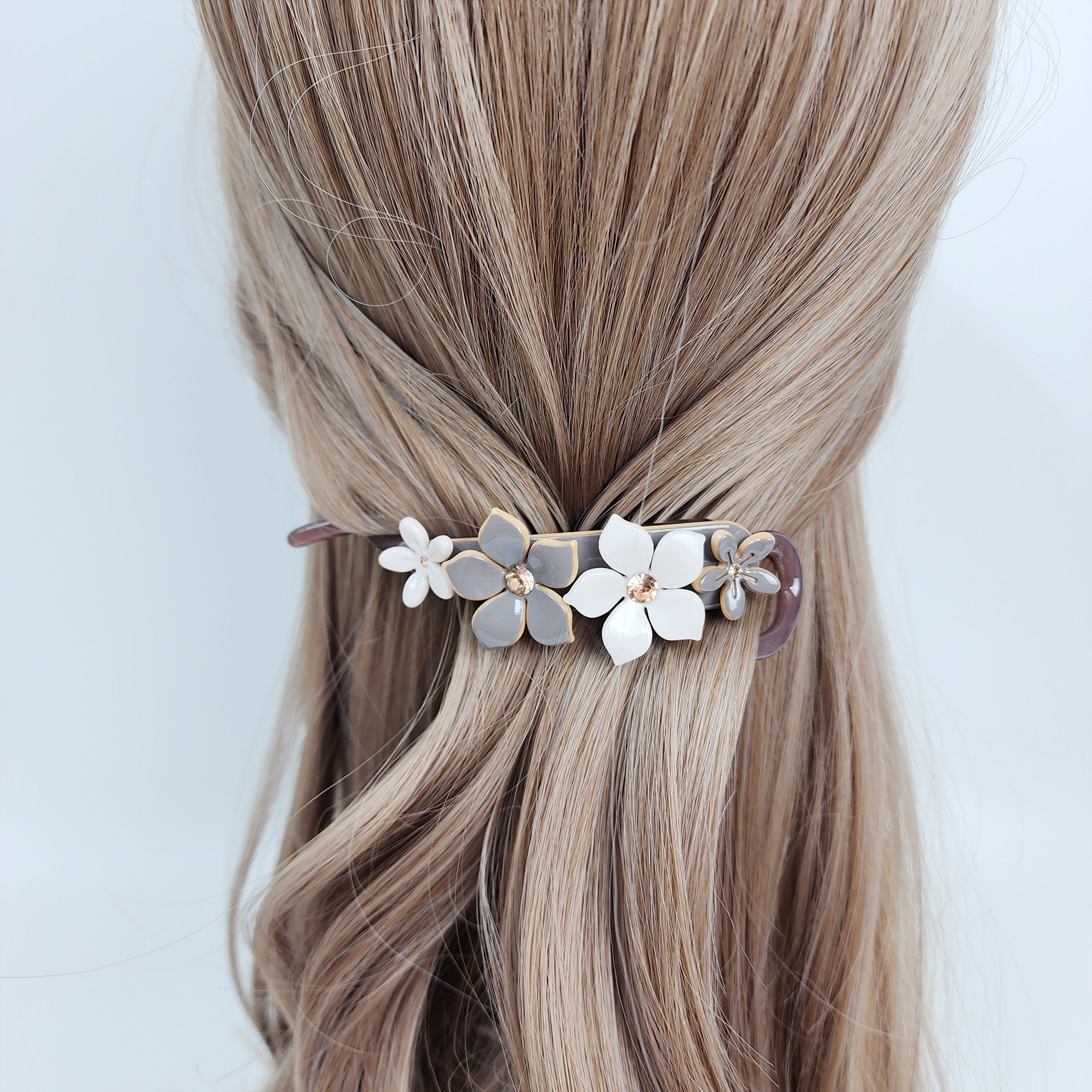 Pastel Color Flower Twist Banana Claw with Cubic / Luxurious Ponytail Holder for Woman / Clincher Comb Hair Accessory