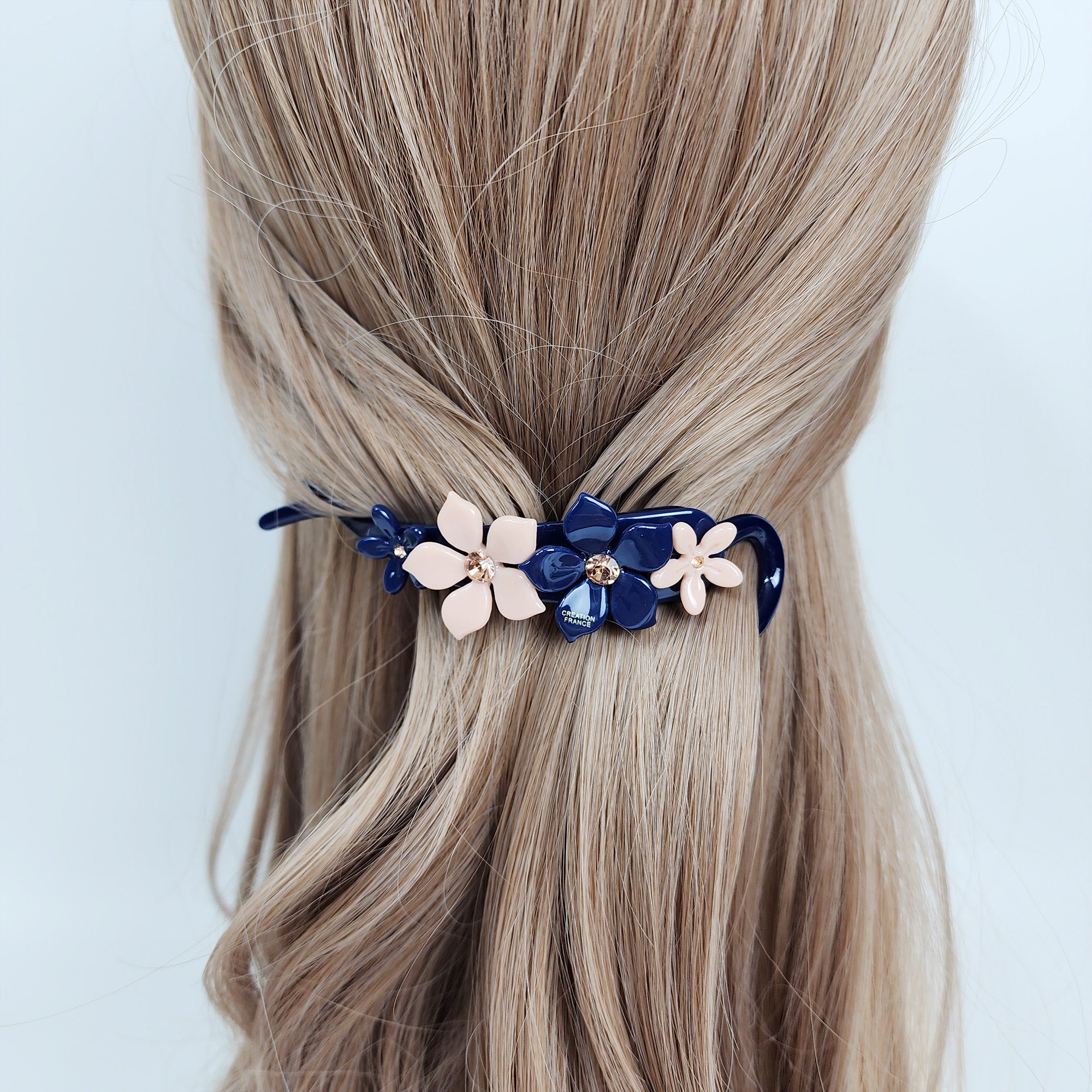 Pastel Color Flower Twist Banana Claw with Cubic / Luxurious Ponytail Holder for Woman / Clincher Comb Hair Accessory