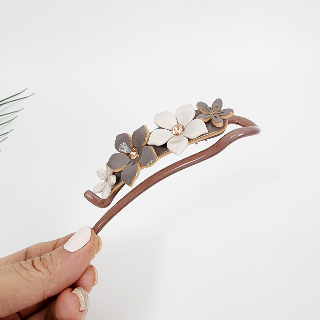 Pastel Color Flower Twist Banana Claw with Cubic / Luxurious Ponytail Holder for Woman / Clincher Comb Hair Accessory