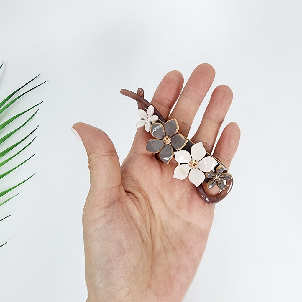 Pastel Color Flower Twist Banana Claw with Cubic / Luxurious Ponytail Holder for Woman / Clincher Comb Hair Accessory