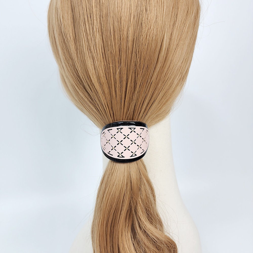 Pastel Color Gold Quilted Hair Tie (2.0 Inch) / Simple Tortoise Shell Ponytail Holder / Hair Accessory for Woman / French Hair Tie