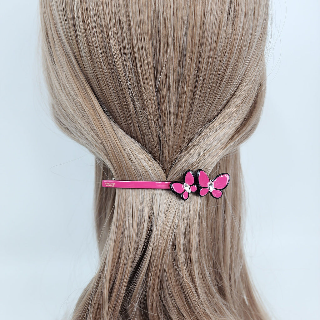 Pastel Color Couple Butterfly Hair Barrette with Cubic (3.7 Inch) / Cute French Hair Pin / Automatic Hair Clip