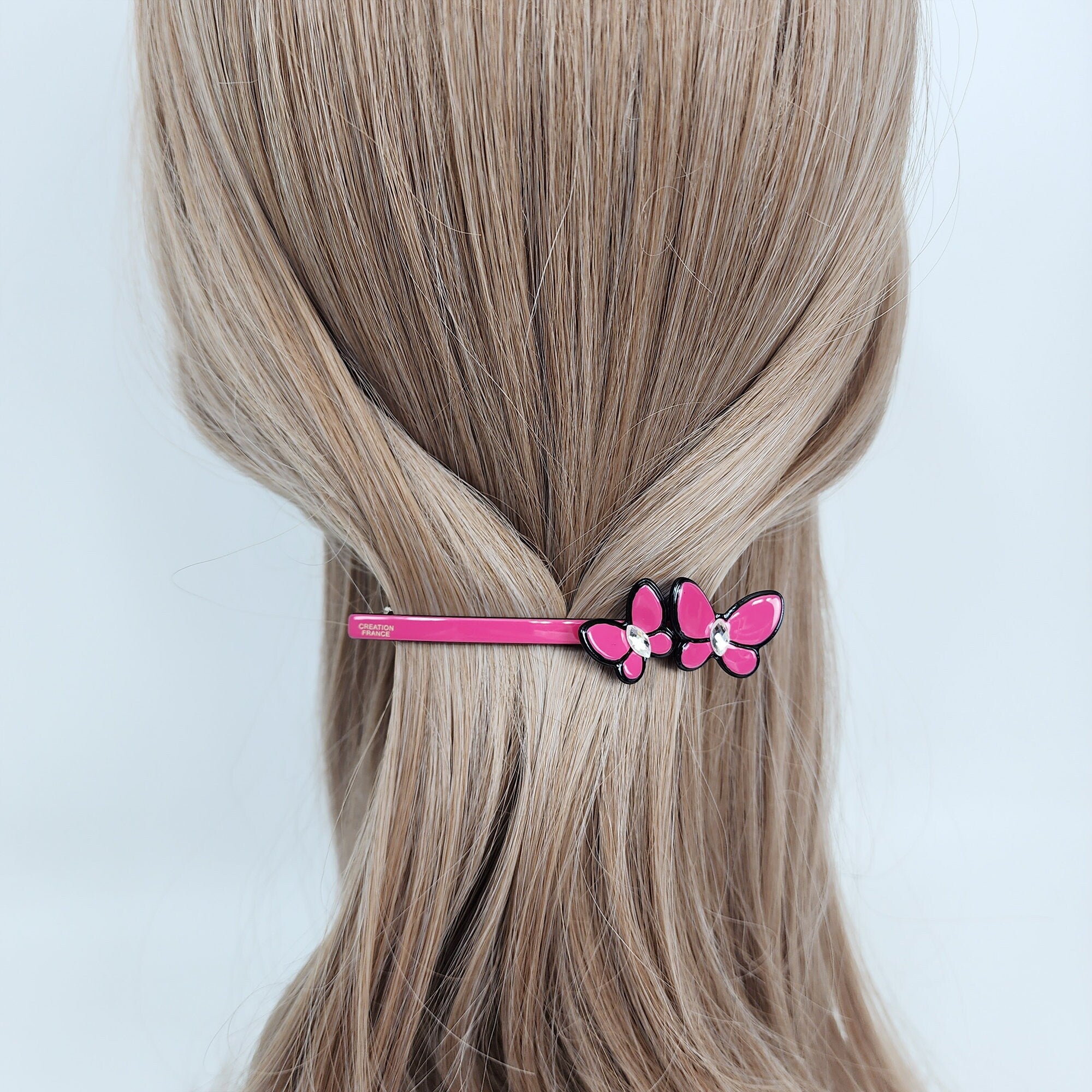 Pastel Color Couple Butterfly Hair Barrette with Cubic (3.7 Inch) / Cute French Hair Pin / Automatic Hair Clip