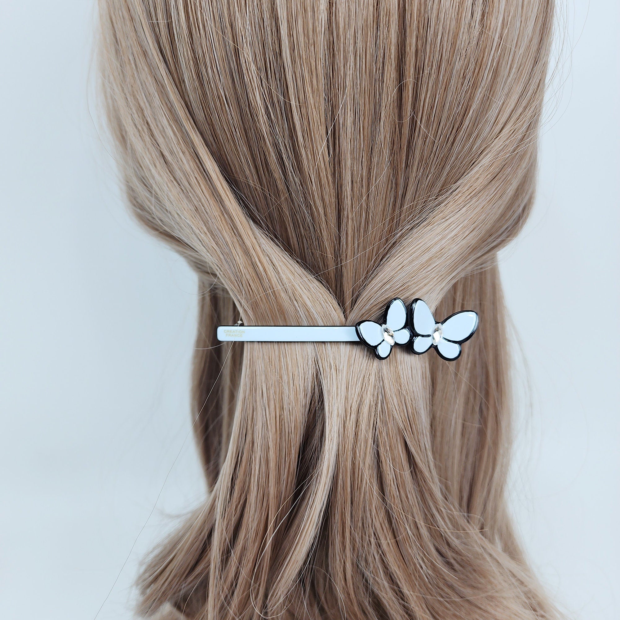 Pastel Color Couple Butterfly Hair Barrette with Cubic (3.7 Inch) / Cute French Hair Pin / Automatic Hair Clip