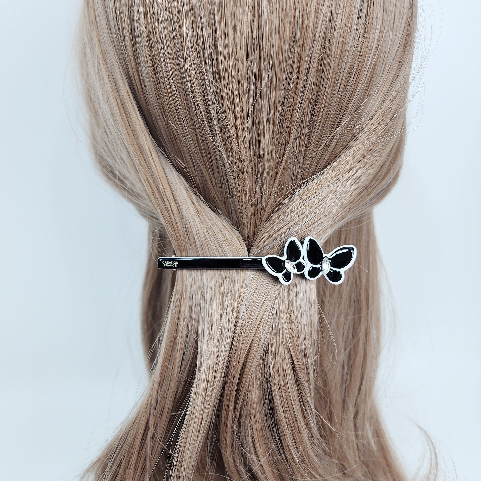 Pastel Color Couple Butterfly Hair Barrette with Cubic (3.7 Inch) / Cute French Hair Pin / Automatic Hair Clip