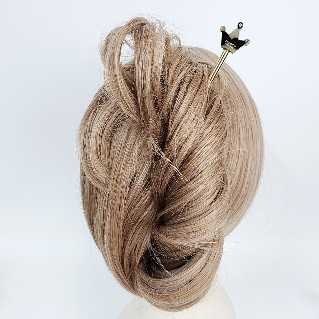 Cubic Mini Crown Hair Stick (6.0 Inch) / Vintage French Hair Pin / Hair Fork for Thick Hair