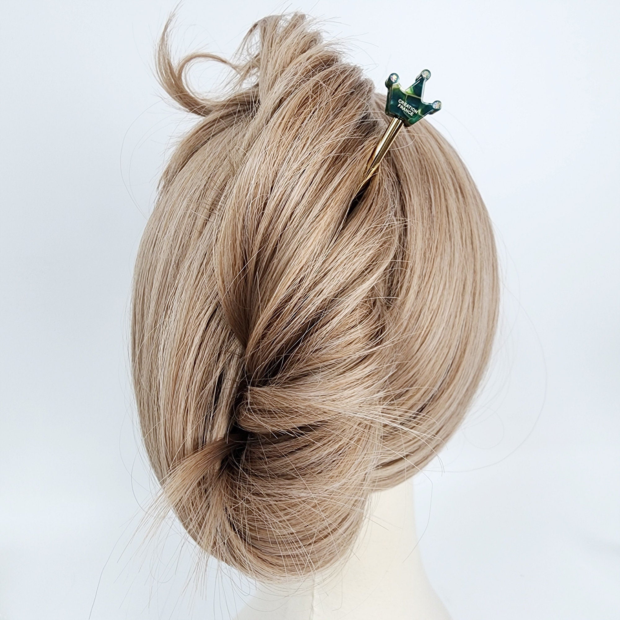 Cubic Mini Crown Hair Stick (6.0 Inch) / Vintage French Hair Pin / Hair Fork for Thick Hair